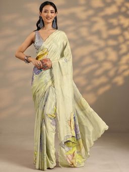 Libas - Green Embroidered Sequined Saree with Unstitched Blouse