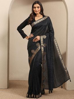Libas - Black Woven Zari Saree with Unstitched Blouse