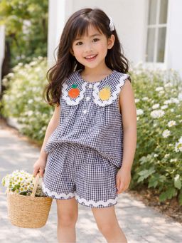 Mi Arcus - Cotton Black Check Sleeveless Top & Shorts