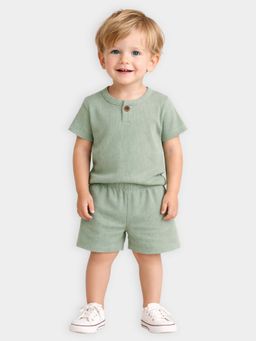 Mi Arcus - Cotton Solid Half sleeves Olive T-Shirt With Shorts