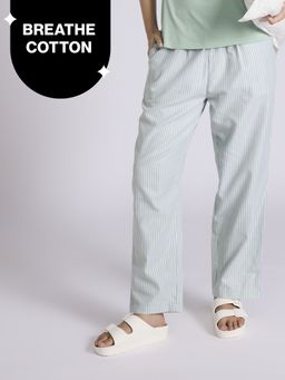 Nykd by Nykaa - Essential Cotton Pyjama With Adjustable Elasticated Waist & Pockets Nys141 Green Stripe