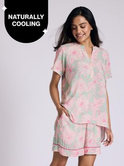 Nykd by Nykaa - Nykd by NykaaBreezy Rayon Shorts Coord Set With Flattering High Low Hem Top Nys930 Green Floral