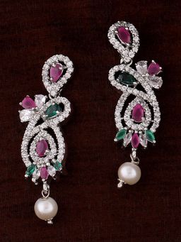 Estele - Rhodium Plated CZ Gorgeous Designer Earrings with Pearls for Women