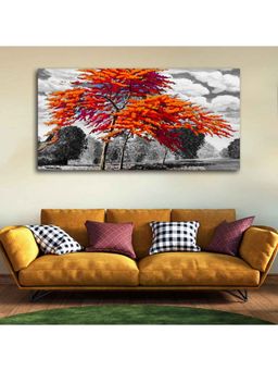 Vibecrafts - Orange Color Peacock Flowers Tree Premium Wall Painting