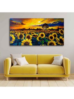 Vibecrafts - Beautiful Wall Painting of Sunflower Garden in Sunset View