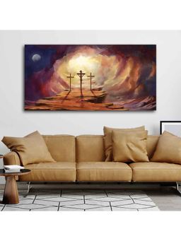 Vibecrafts - Premium Wall Painting of Jesus Cross with Moon Dark Background