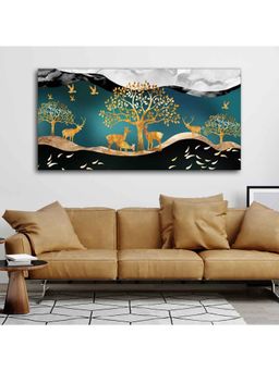Vibecrafts - Canvas Wall Painting of Golden Trees With Birds And Deer