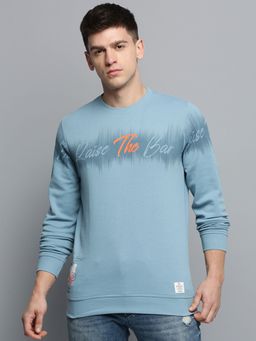 SHOWOFFFF - Mens Round Neck Printed Blue Pullover Sweatshirt