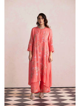 One Not Two - Coral Embroidered Kurta with Slip and Palazzo (Set of 3)