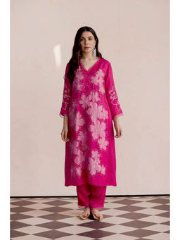 One Not Two - Hot Pink Kurta with Slip and Pant (Set of 3)