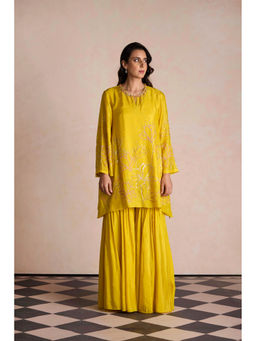 One Not Two - Yellow Silk Sharara with Kurti and Slip (Set of 3)
