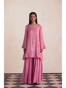One Not Two - Pink Silk Sharara with Kurti and Slip (Set of 3)