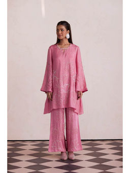 One Not Two - Rose Pink Silk Kurti with Pant and Slip (Set of 3)