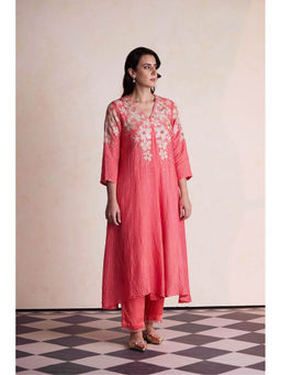 One Not Two - Coral Anarkali with Pant and Slip (Set of 3)