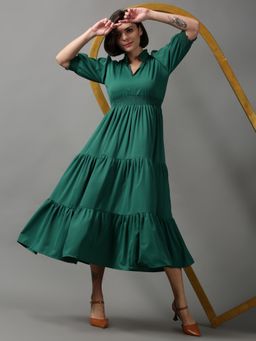 SHOWOFFFF - Womens V-neck Floral Green Midi Dress