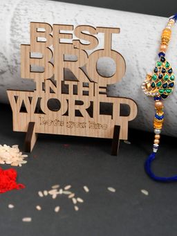 Shoshaa - Multi Peacock Rakhi and Best Bro Trophy Gift Set with Roli Chawal (Set of 3)