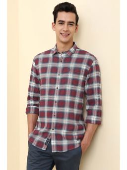 Allen Solly - Men's Maroon Check Full Sleeves Casual Shirt