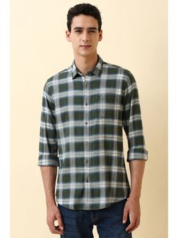 Allen Solly - Men's Green Check Full Sleeves Casual Shirt