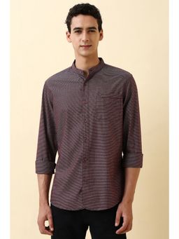 Allen Solly - Men's Maroon Stripe Full Sleeves Casual Shirt