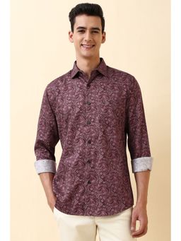 Allen Solly - Men's Maroon Print Full Sleeves Casual Shirt
