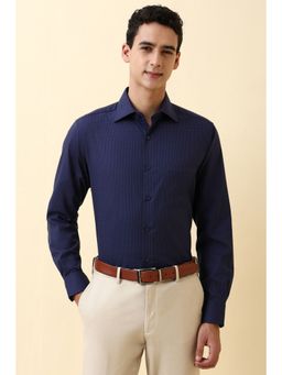 Allen Solly - Men's Navy Self Design Full Sleeves Formal Shirt