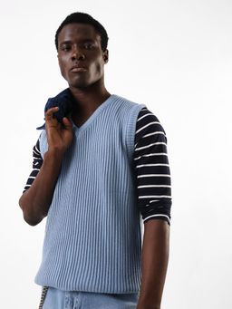 Hubberholme - Men's Solid Regular Relaxed Fit V-Neck No Sleeves Sweater