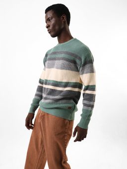 High Star - Men's Stripes Regular Relaxed Fit Round Neck Full Sleeves Sweater