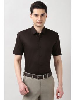 Peter England - Men's Brown Nuvo Fit Half Sleeves Formal Shirt