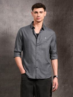 U.S. Polo Assn. Denim Co. - Men's Black and Gold Self Design Houndstooth Shirt