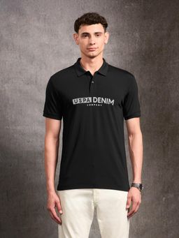 U.S. Polo Assn. Denim Co. - Men's Brand Embossed Black and Gold Polo T-Shirt