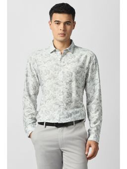 Van Heusen - Men's Grey Print Full Sleeves Party Shirt