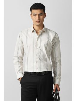 Van Heusen - Men's Beige Stripe Full Sleeves Formal Shirt