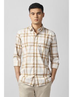 Van Heusen - Men's Cream Check Full Sleeves Casual Shirt