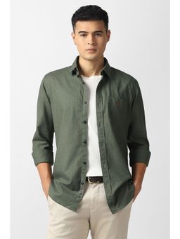 Van Heusen - Men's Olive Textured Full Sleeves Casual Shirt