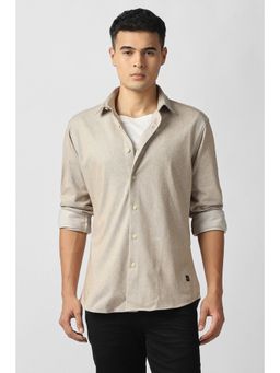 Van Heusen - Men's Beige Textured Full Sleeves Casual Shirt
