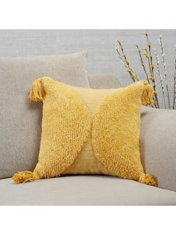 HomeTown - Boho Semi Circle Tufted Cushion Cover 40 x 40 Cm in Mustard Colour