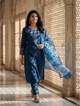 Anveri Textiles - Elegant Blue Straight Kurta and Pant with Dupatta
