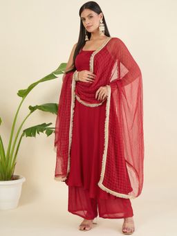 Aritri - Women Red Regular Thread Work Kurta with Palazzo and Dupatta