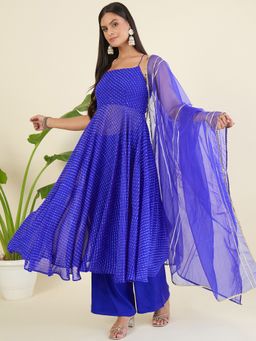 Aritri - Women Ethnic Motifs Printed Tiered Sequinned Blue Kurta with Palazzo and Dupatta