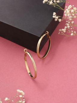 VIRAASI - Gold Toned Engraved Patterned Hoop Earrings