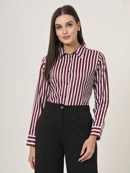 Style Quotient - Women White Stripe Polyester Regular Fit Formal Shirt