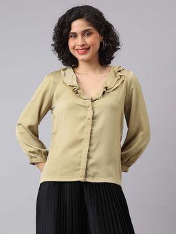 Latin Quarters - Women Green Three Fourth Sleeves Casual Solid Shirt