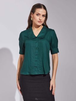 Latin Quarters - Women Green Half Sleeves Casual Solid Shirt
