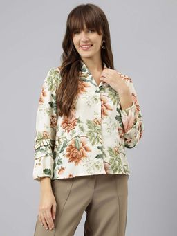 Latin Quarters - Women Off White Three Fourth Sleeves Casual Floral Shirt