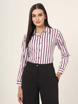 Style Quotient - Women White Stripe Polyester Regular Fit Formal Shirt