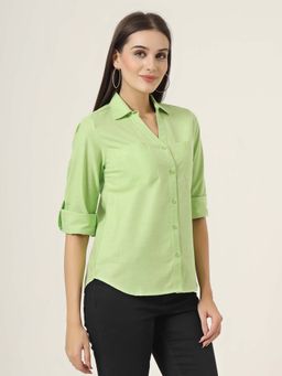 Style Quotient - Women Green Solid Double Pocket Shirt