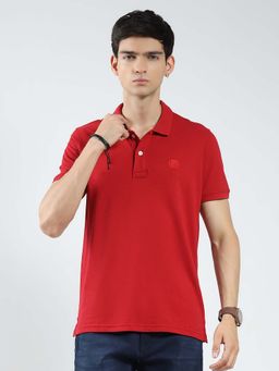 Monte Carlo - Red Men Solid Collar Neck Polo T-Shirt