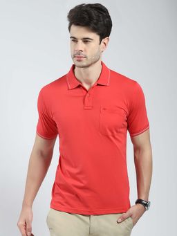 Monte Carlo - Red Men Solid Collar Neck Polo T-Shirt