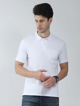 Monte Carlo - White Men Solid Collar Neck Polo T-Shirt