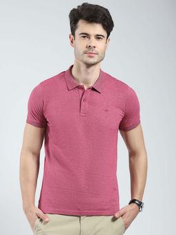 Monte Carlo - Pink Men Solid Collar Neck Polo T-Shirt